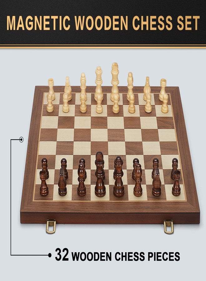 Jumlys Magnetic Wooden Chess Set, 15" Folding Chess Board with 2 Extra Queens, Portable Travel Chess Set with Pieces Storage Slots, Beginner Chess Board Game for Adults & Kids - Image 2